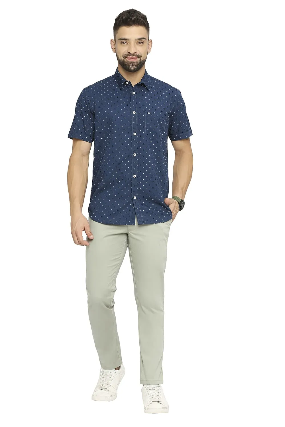 Slim Fit Cotton Polyester Twill Printed Halfsleeves Shirt