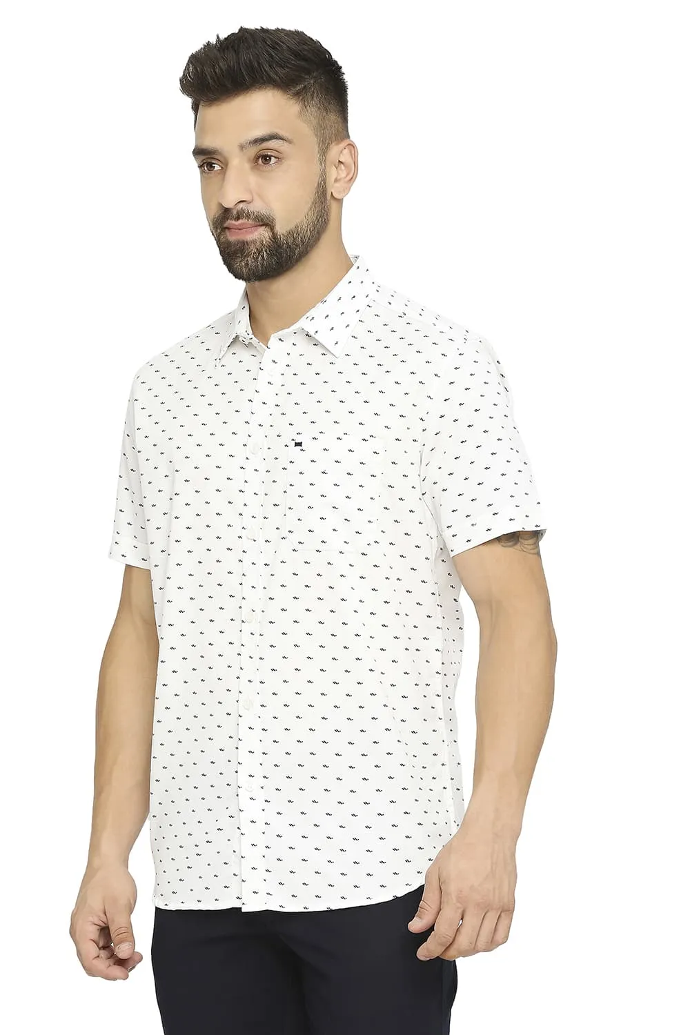 Slim Fit Cotton Polyester Twill Printed Halfsleeves Shirt