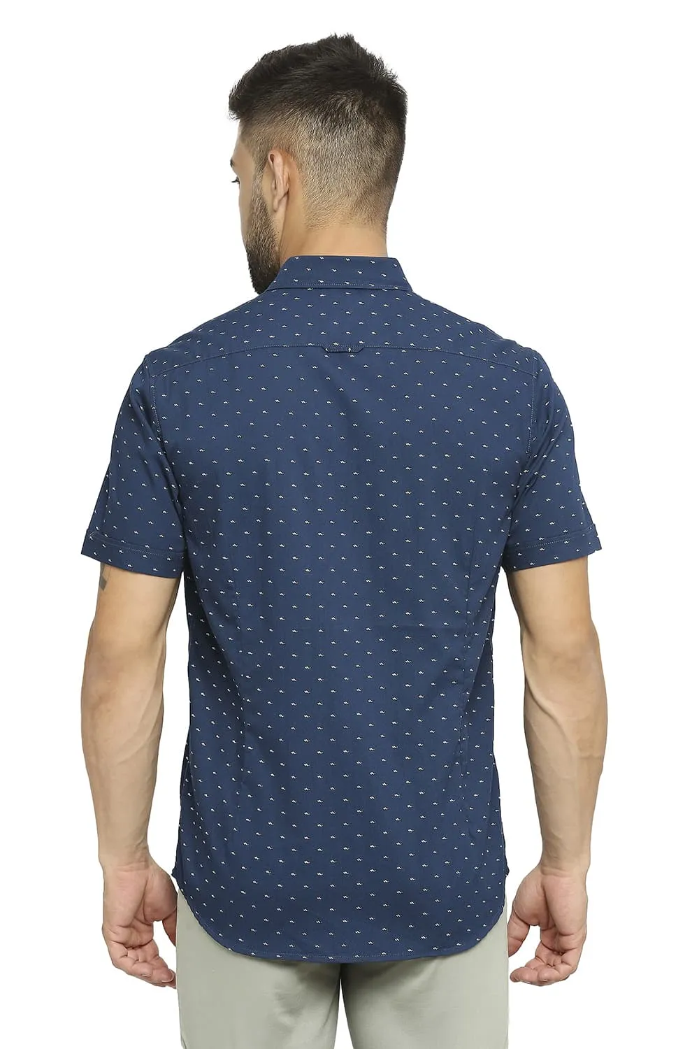 Slim Fit Cotton Polyester Twill Printed Halfsleeves Shirt