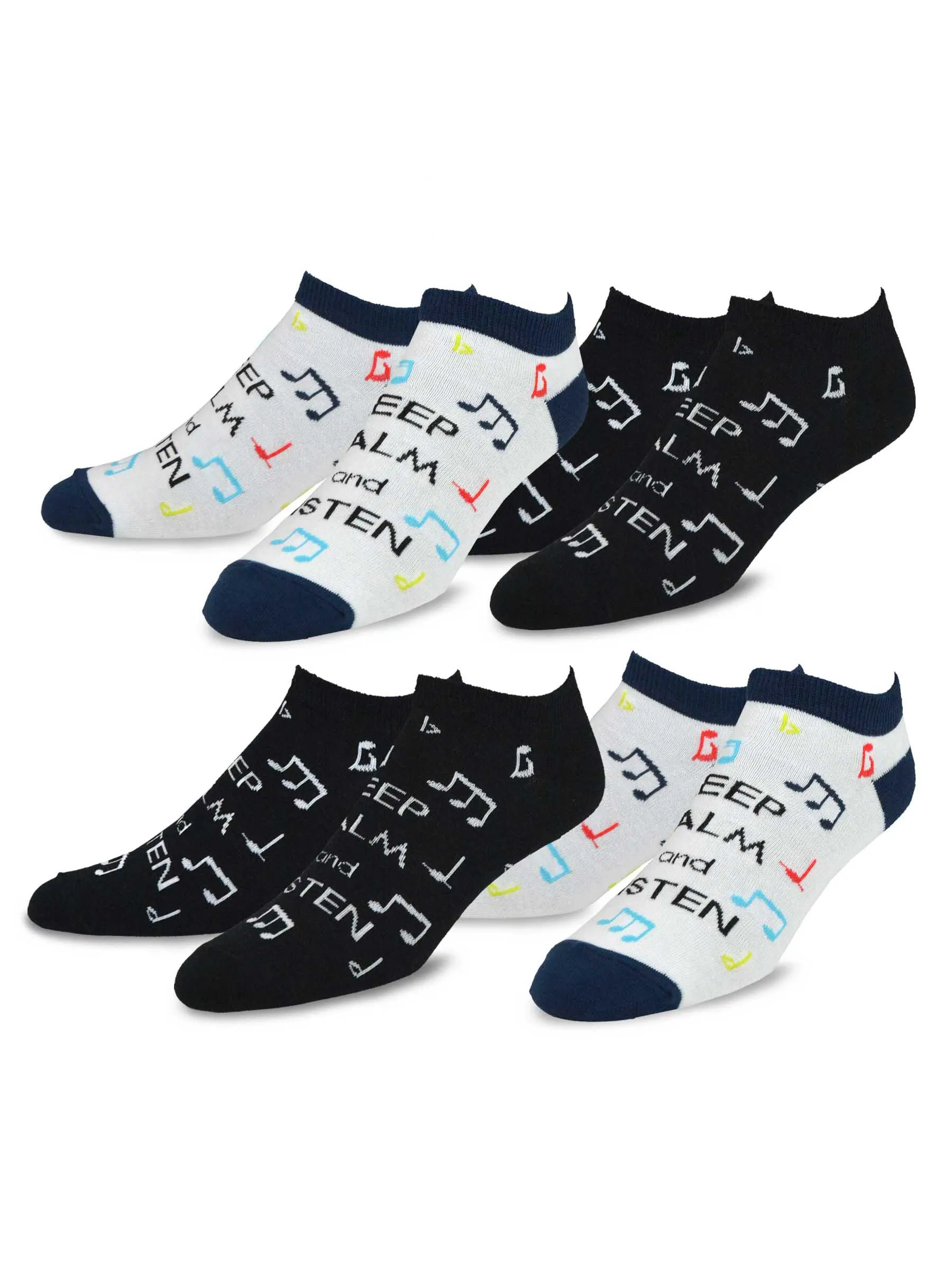 TeeHee Socks Men's Novelty Cotton No Show Musical Notes 4-Pack (10937)