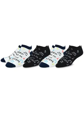 TeeHee Socks Men's Novelty Cotton No Show Musical Notes 4-Pack (10937)