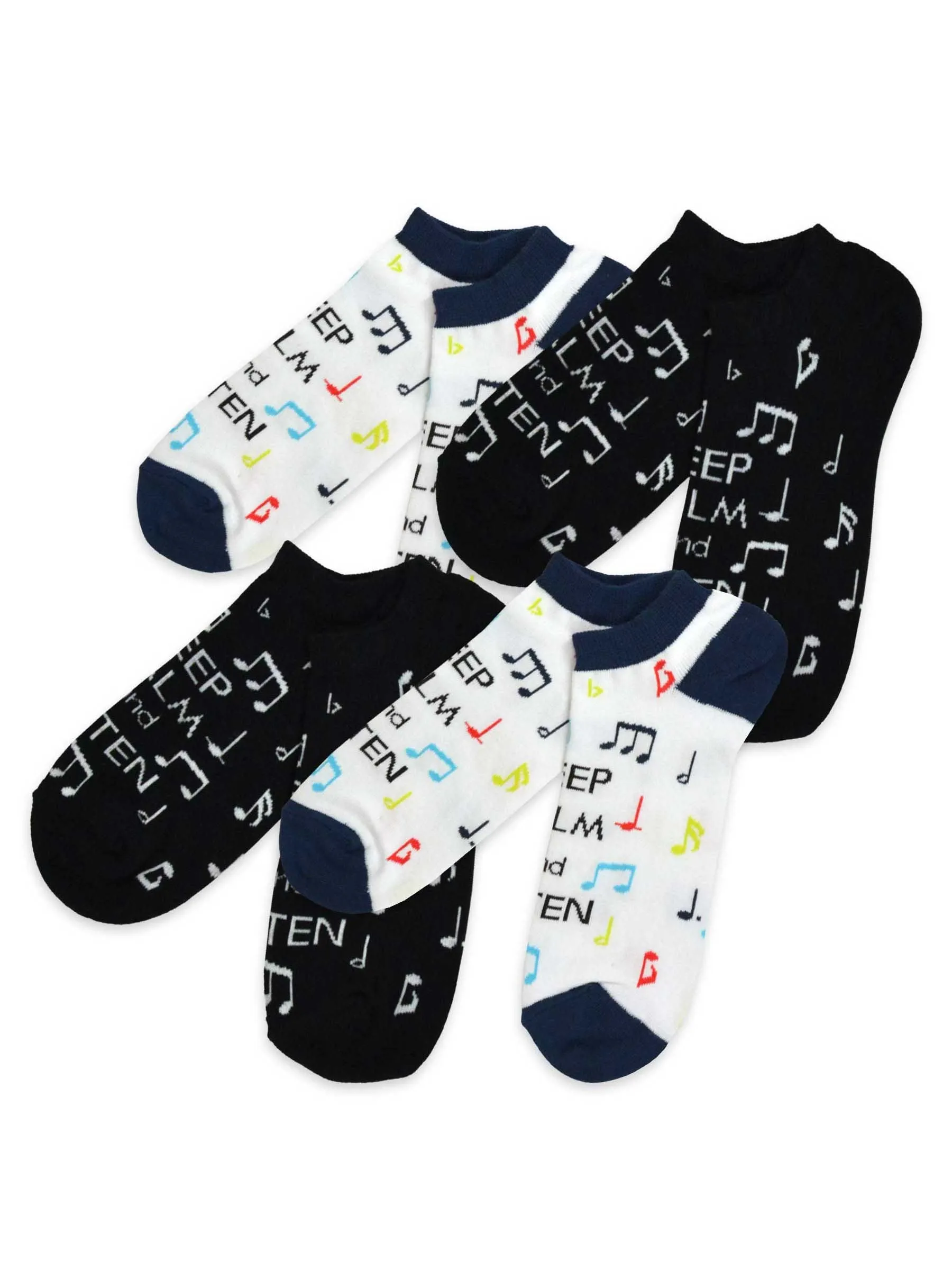 TeeHee Socks Men's Novelty Cotton No Show Musical Notes 4-Pack (10937)