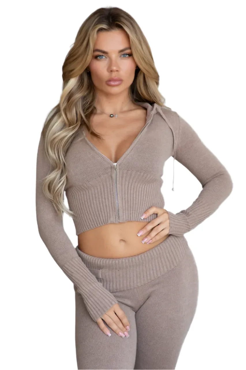 TIC TOC - "COZEE" Sweater Knit Two Piece Set - Wheat