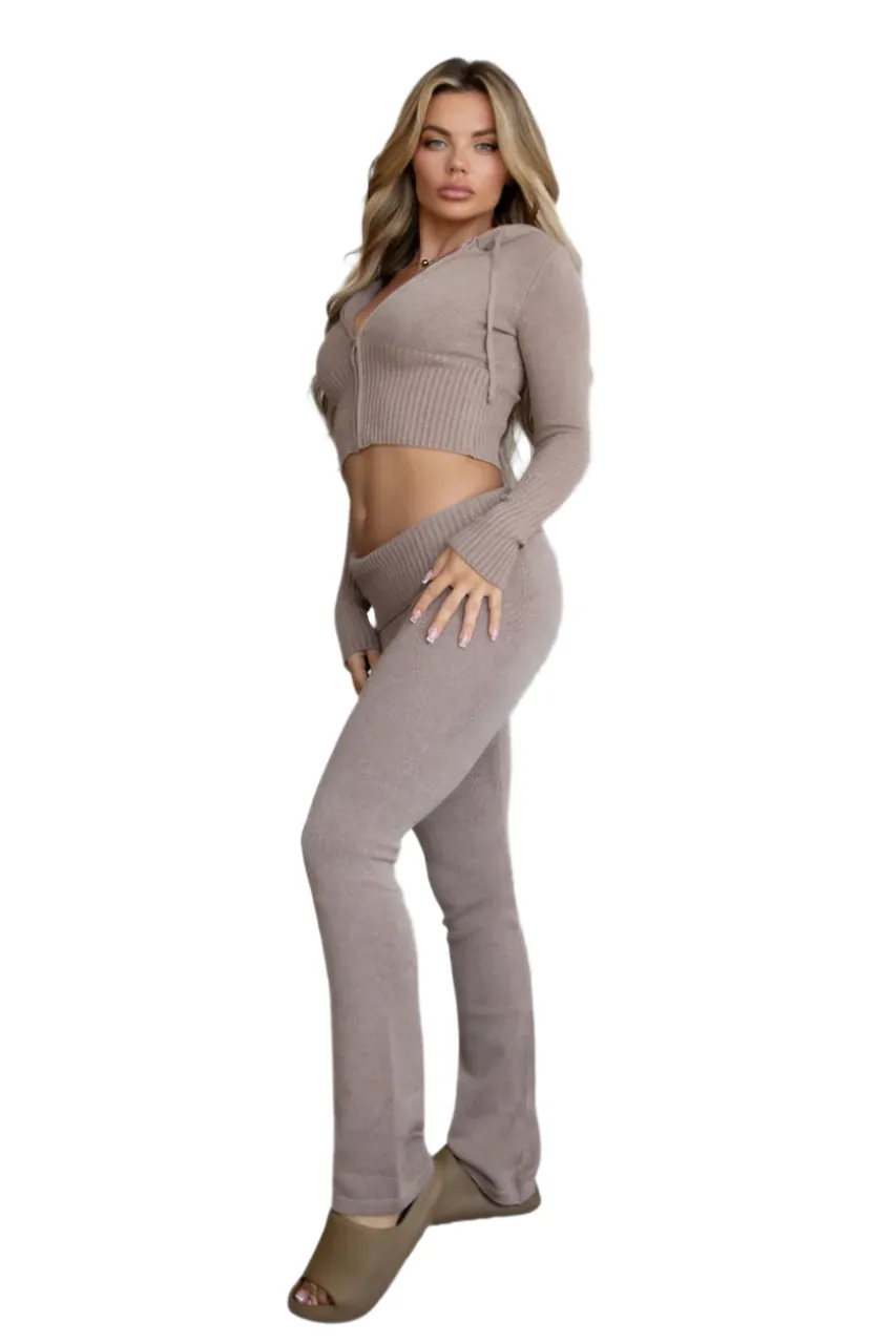 TIC TOC - "COZEE" Sweater Knit Two Piece Set - Wheat