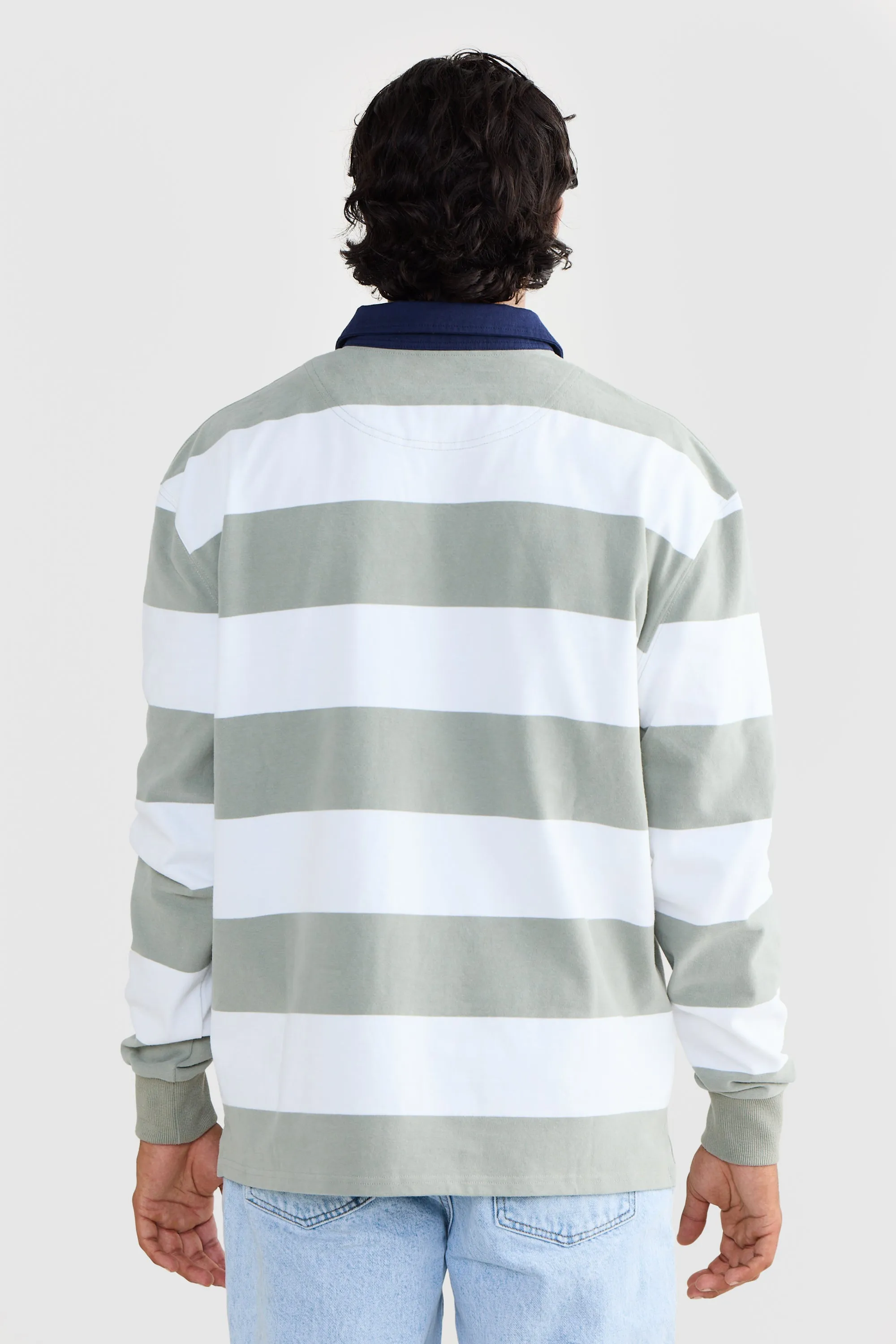 Unisex Rugby Jumper Olive and White Stripe