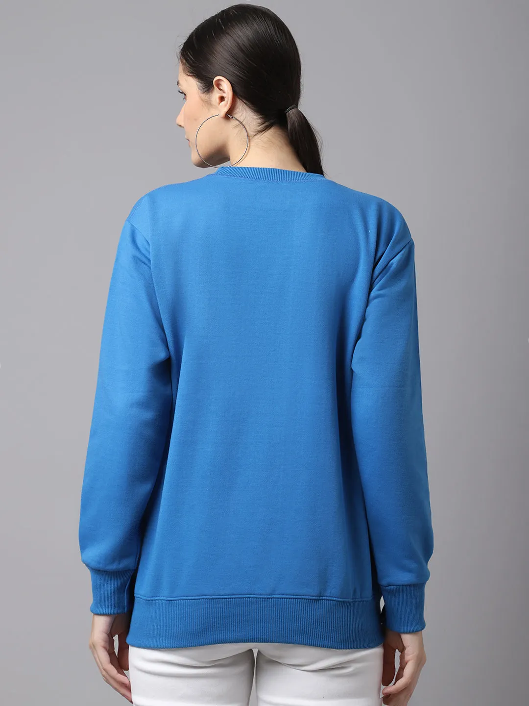 Vimal Jonney Fleece Round Neck Blue Sweatshirt For Women
