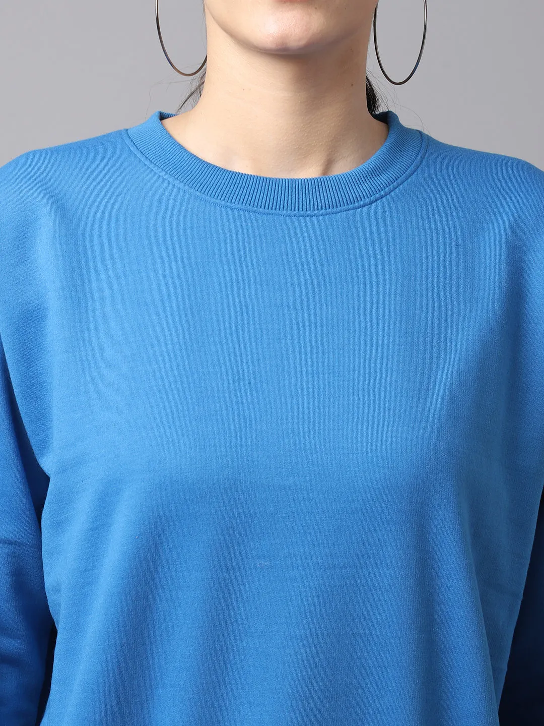 Vimal Jonney Fleece Round Neck Blue Sweatshirt For Women