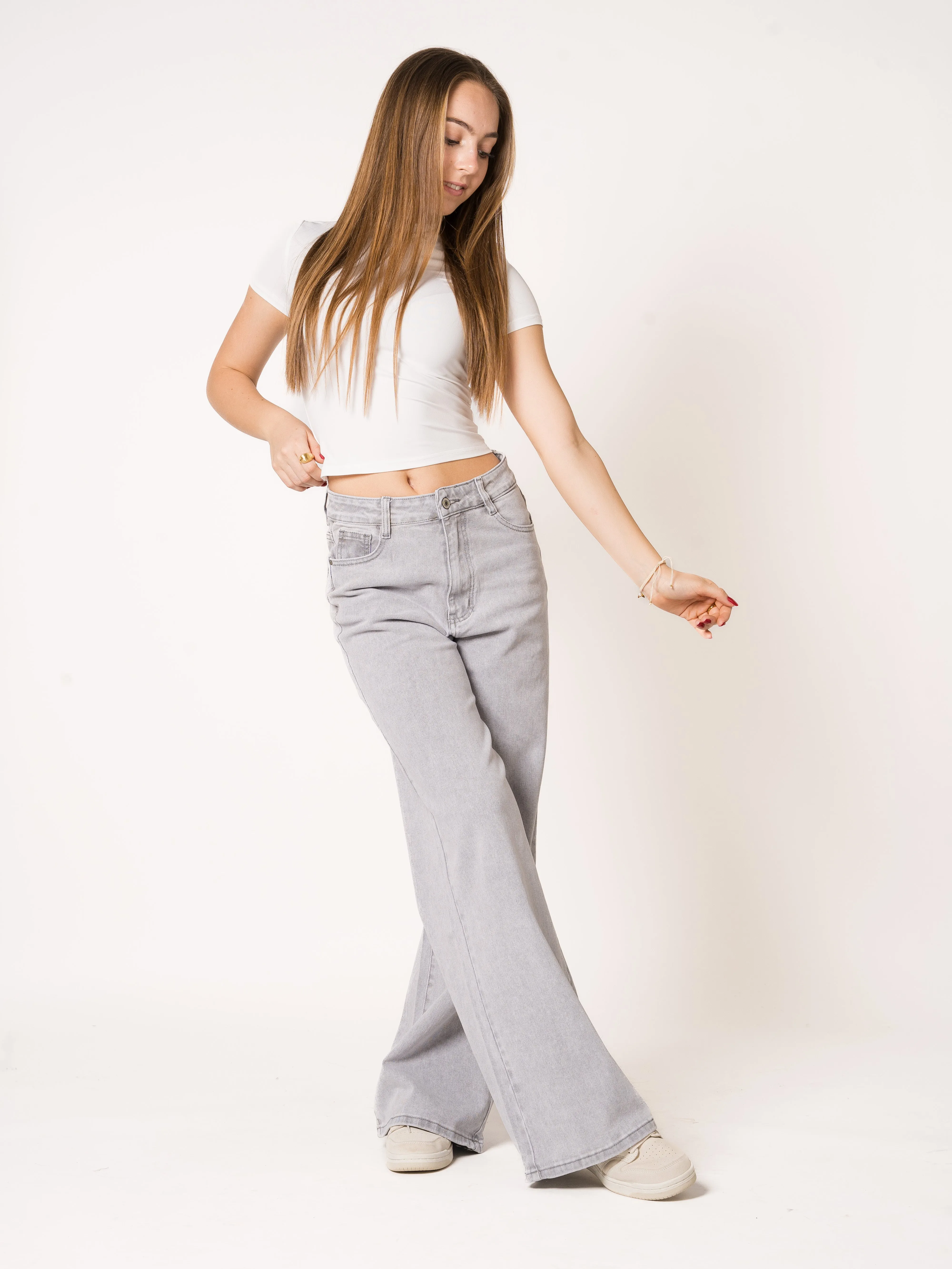 Wide Leg Jeans Grau
