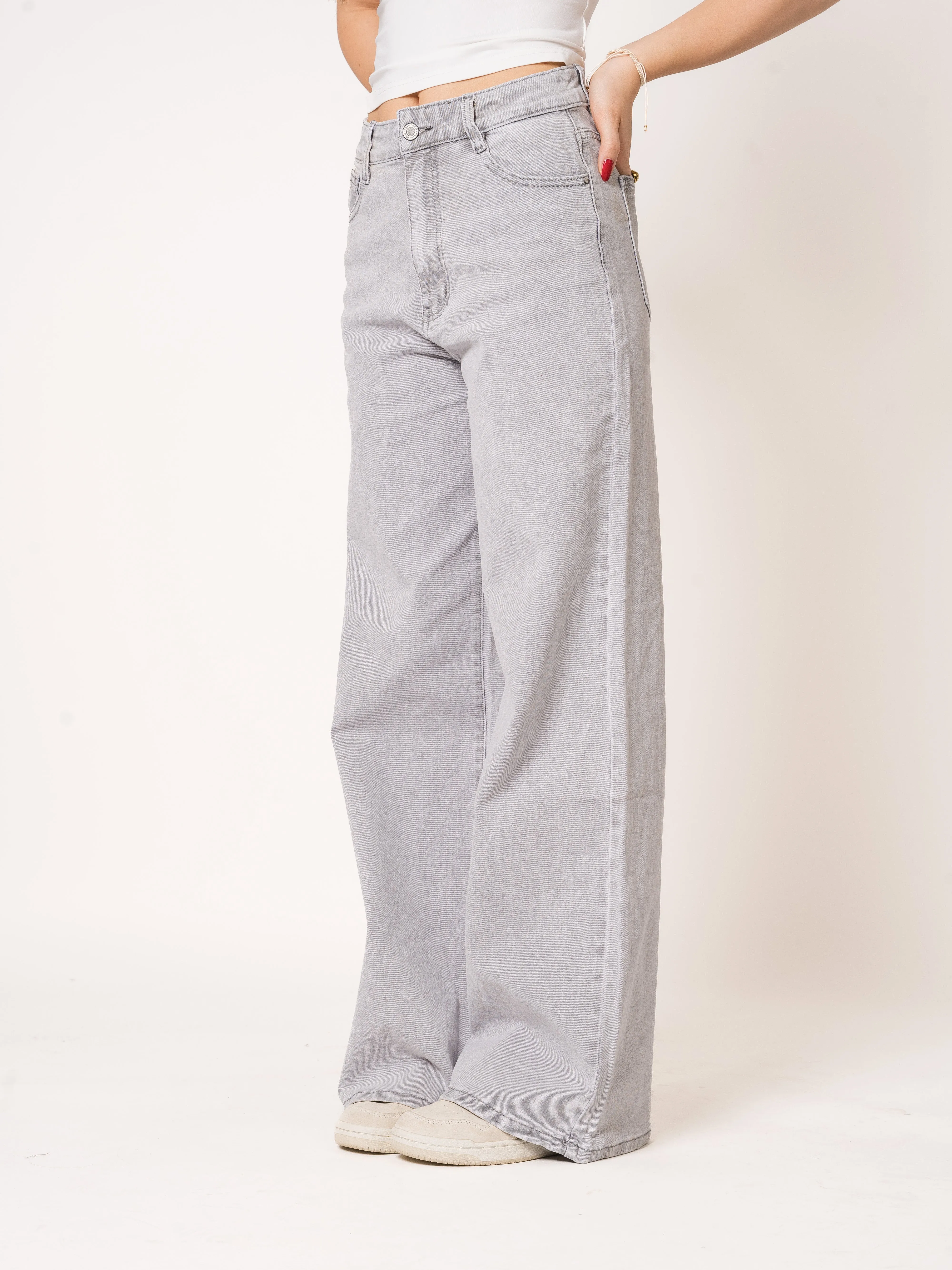 Wide Leg Jeans Grau