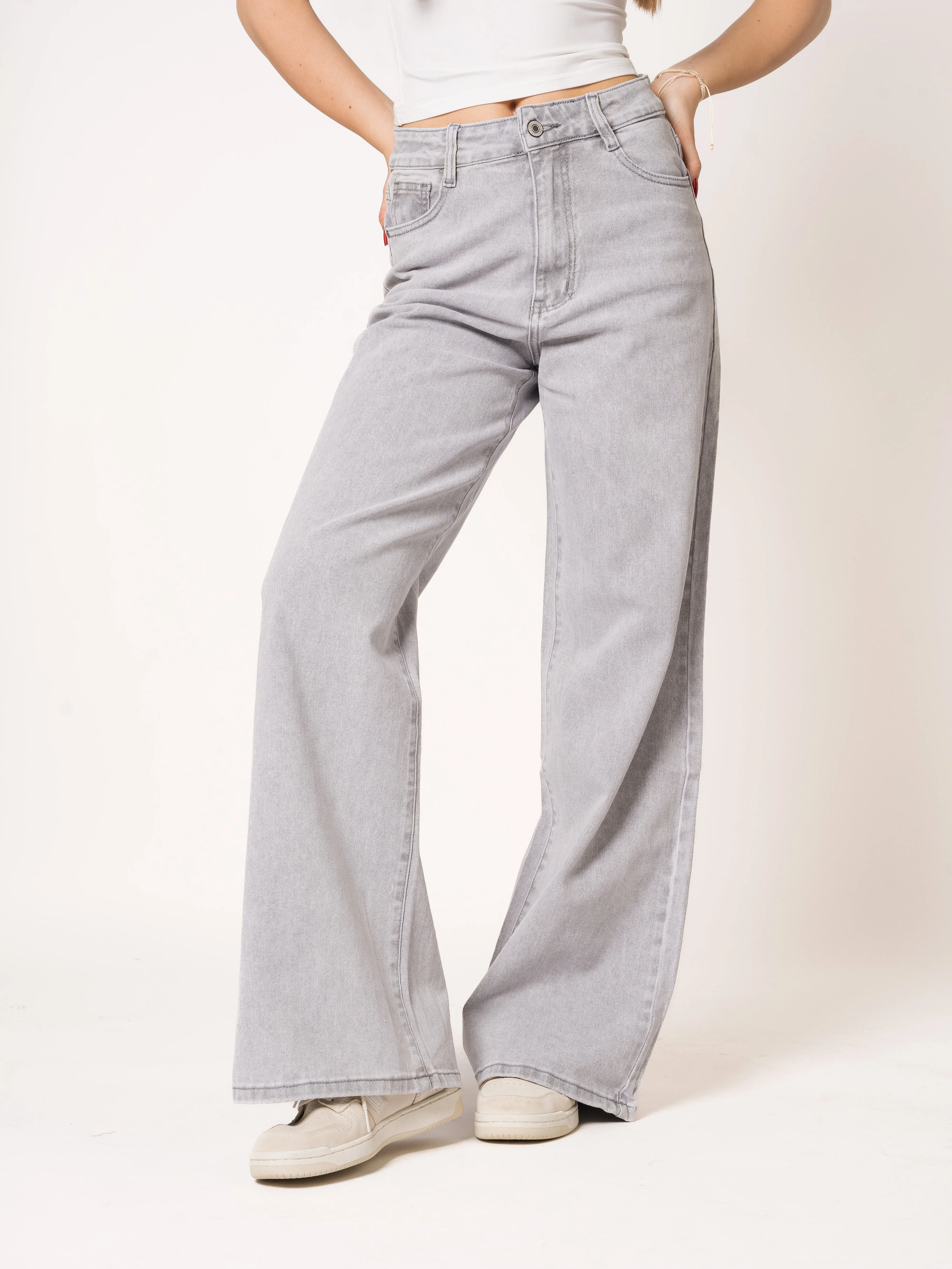 Wide Leg Jeans Grau