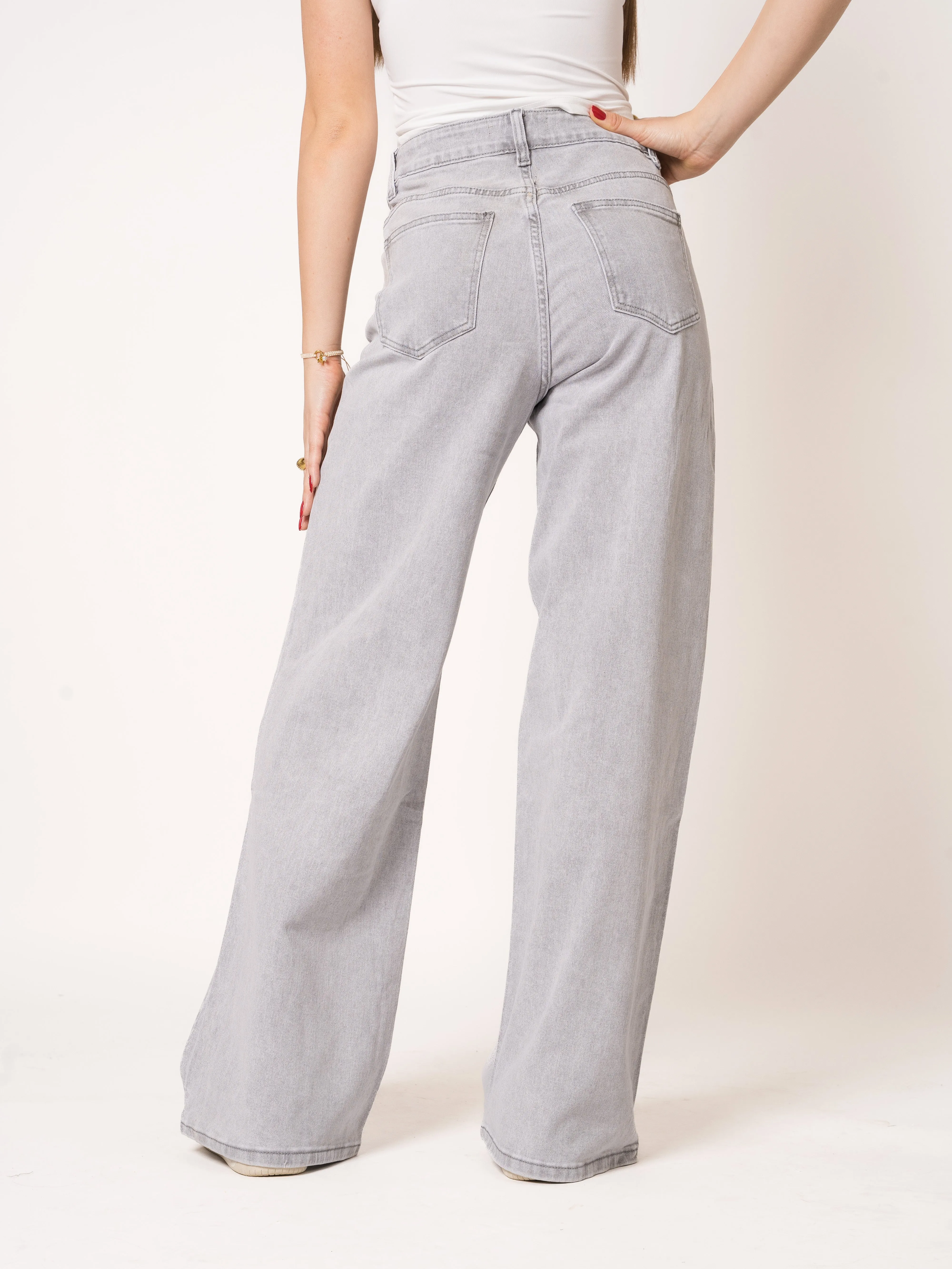 Wide Leg Jeans Grau