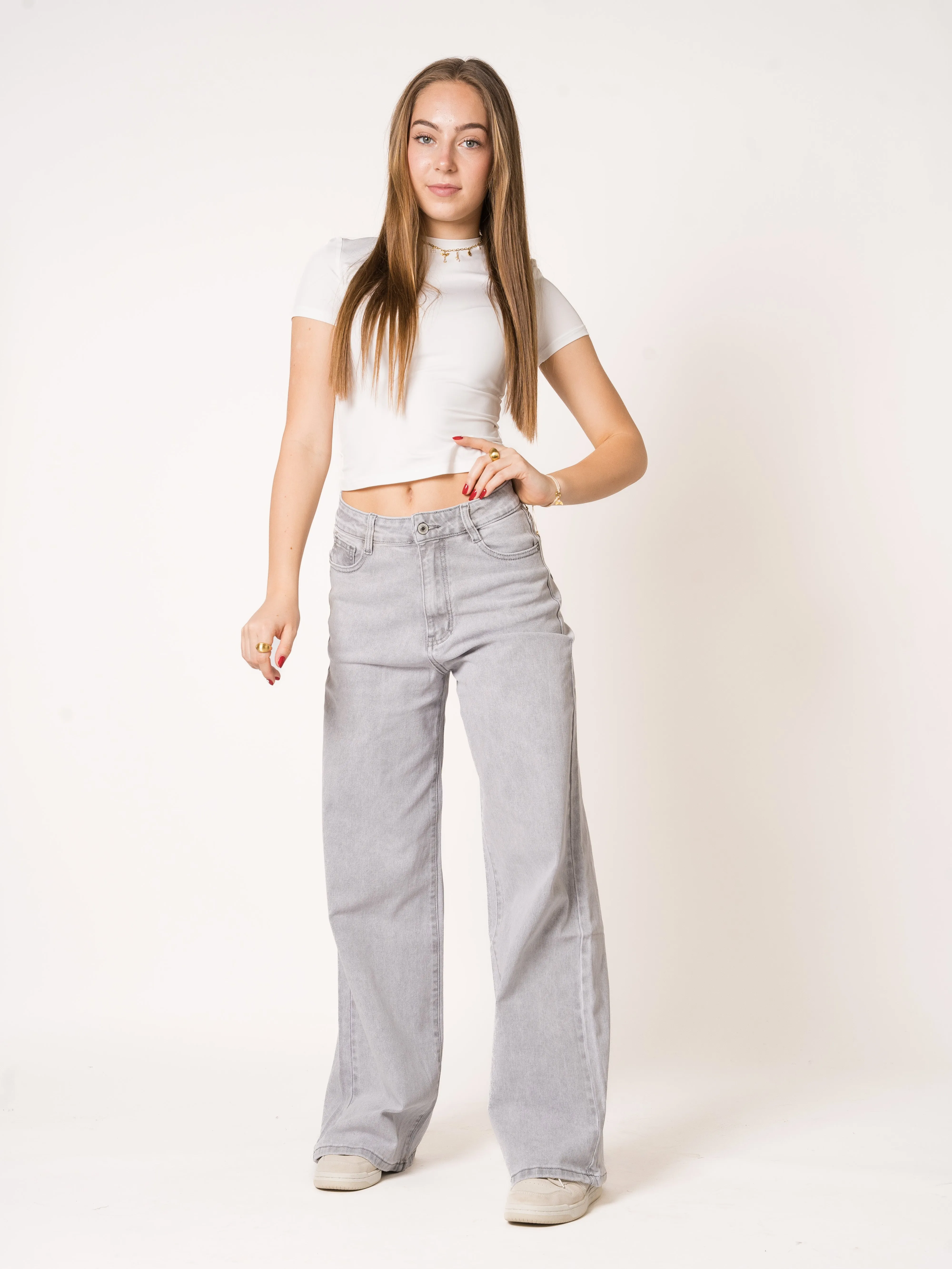 Wide Leg Jeans Grau