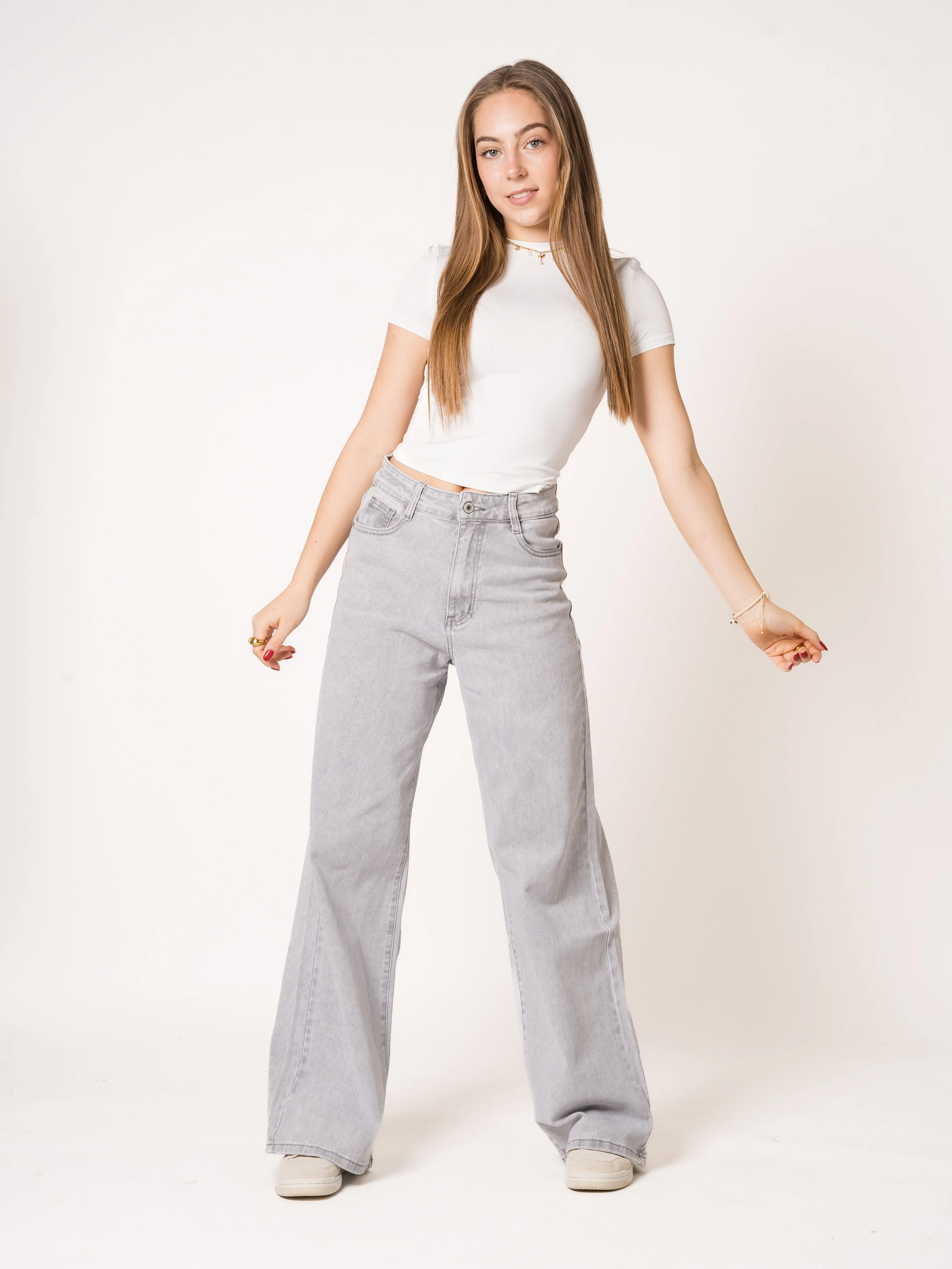 Wide Leg Jeans Grau